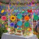 Spring Decor for Home - 49Pcs Hanging Flower Butterfly Hanging Swirls with Led Lights for Spring Summer Easter Flower Butterfly Themed Birthday Party Decorations (Flower)