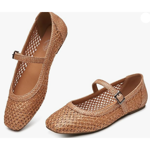 Trary Mary Jane Shoes Women Woven Flats for Women Dressy Ballet Flats Squared Toe Mary Jane Flats Shoes, Size 7