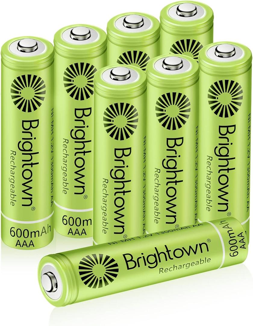 Brightown Rechargeable AAA Batteries, 600mAh NiMH Precharged Triple A Solar Batteries for Solar Lights and Household Devices, 8 Pack