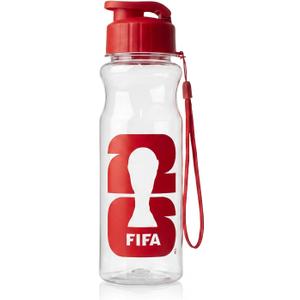FIFA 2026 Sports Water Bottle, 550ml Clear Plastic Drinking Bottle with Leakproof Flip-Cap & Lanyard, BPA-Free Food-Grade Eco-Friendly Gym Bottle for Soccer Fans, Travel, Running (Red)
