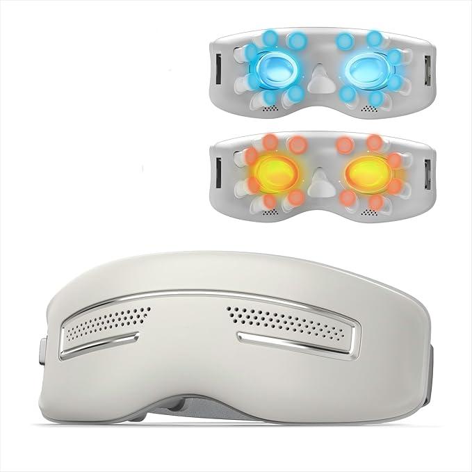Eye Massager with Heat and Cooling, 12 Vibrators, 4 Massage Modes, 3 Temp Settings, Rechargeable Bluetooth Music, Gifts for Women/Men,Smart Sleep Mask for Relax, Reduce Strain