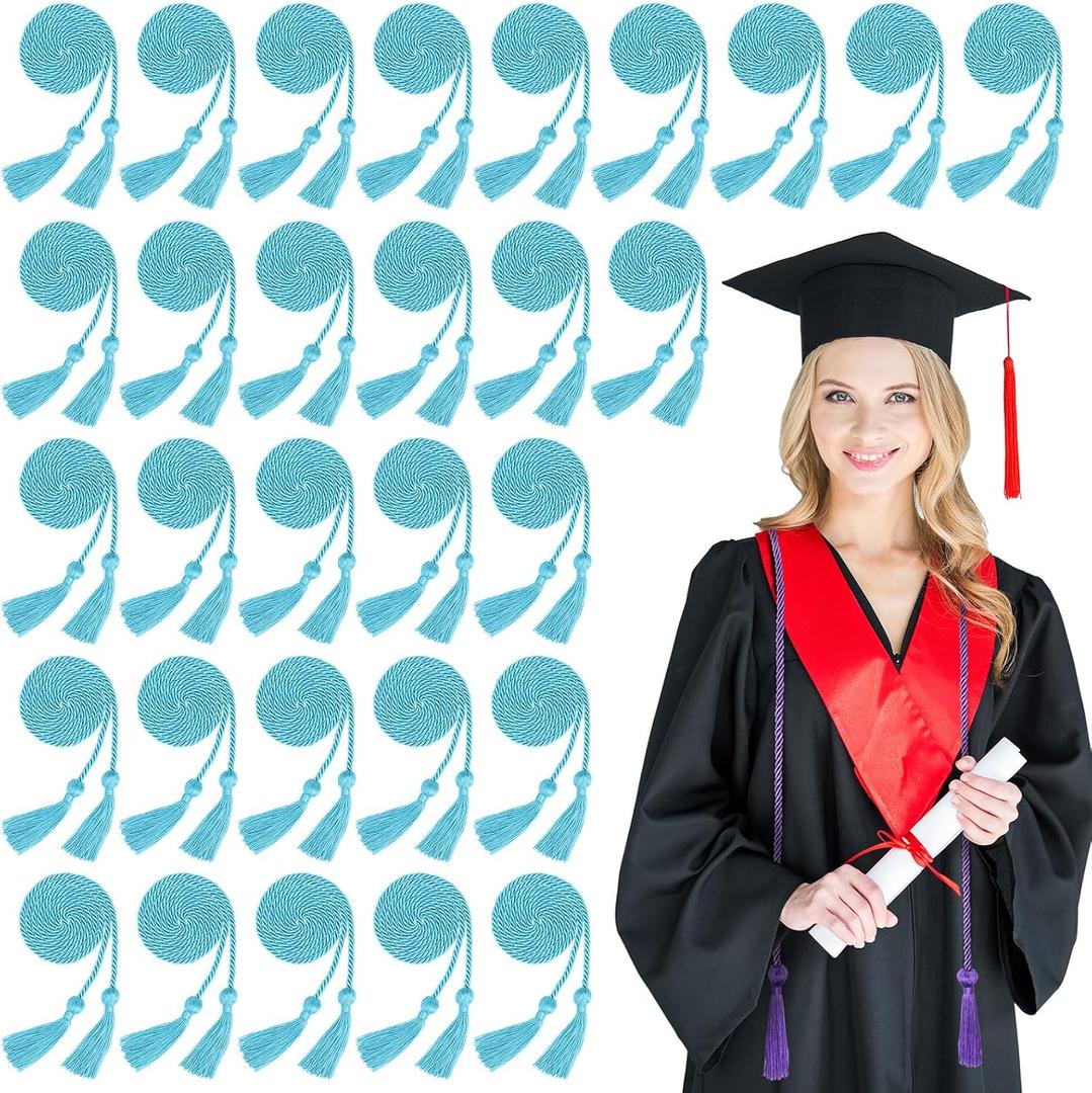 Woanger 30 Pcs 2026 Graduation Cords 67 Inch Braided Honor Cord with Tassels for College Graduation Students Bachelor Master Doctor Grad Decor(Sky Blue)