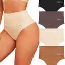 FINETOO Women Underwear High Waisted Thongs Tummy Control Seamless Thongs Shapewear No Show Panties 4 Pack S-3XL