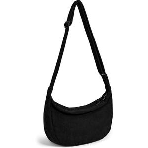 Crossbody Sling Bag for Women Men Trendy, Crescent Bag with Adjustable Strap, 2 Zippers Lightweight (Corduroy-black)