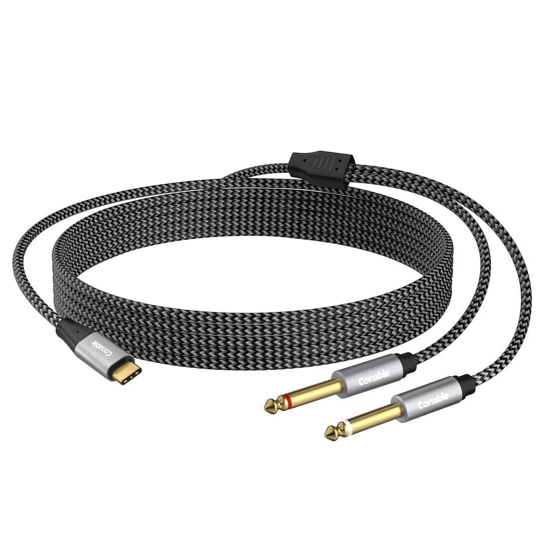 USB C to Dual 6.35mm Stereo Audio Cable 10 FT, USB Type-C to 1/4 inch TS Stereo Splitter Y Cable, Gold-Plated Connector, Nylon Braided Jacket, for Smartphone, Tablet, Laptop, Amplifier, Mixer, Speaker