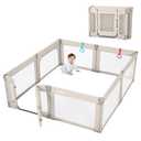 Baby Playpen with Door, Foldable Adjustable Play Pen for Babies and Toddlers,Heavy-Duty Play Yard Fence Play Area, Large Toddler Playpen,Khaki (79x71x27in)