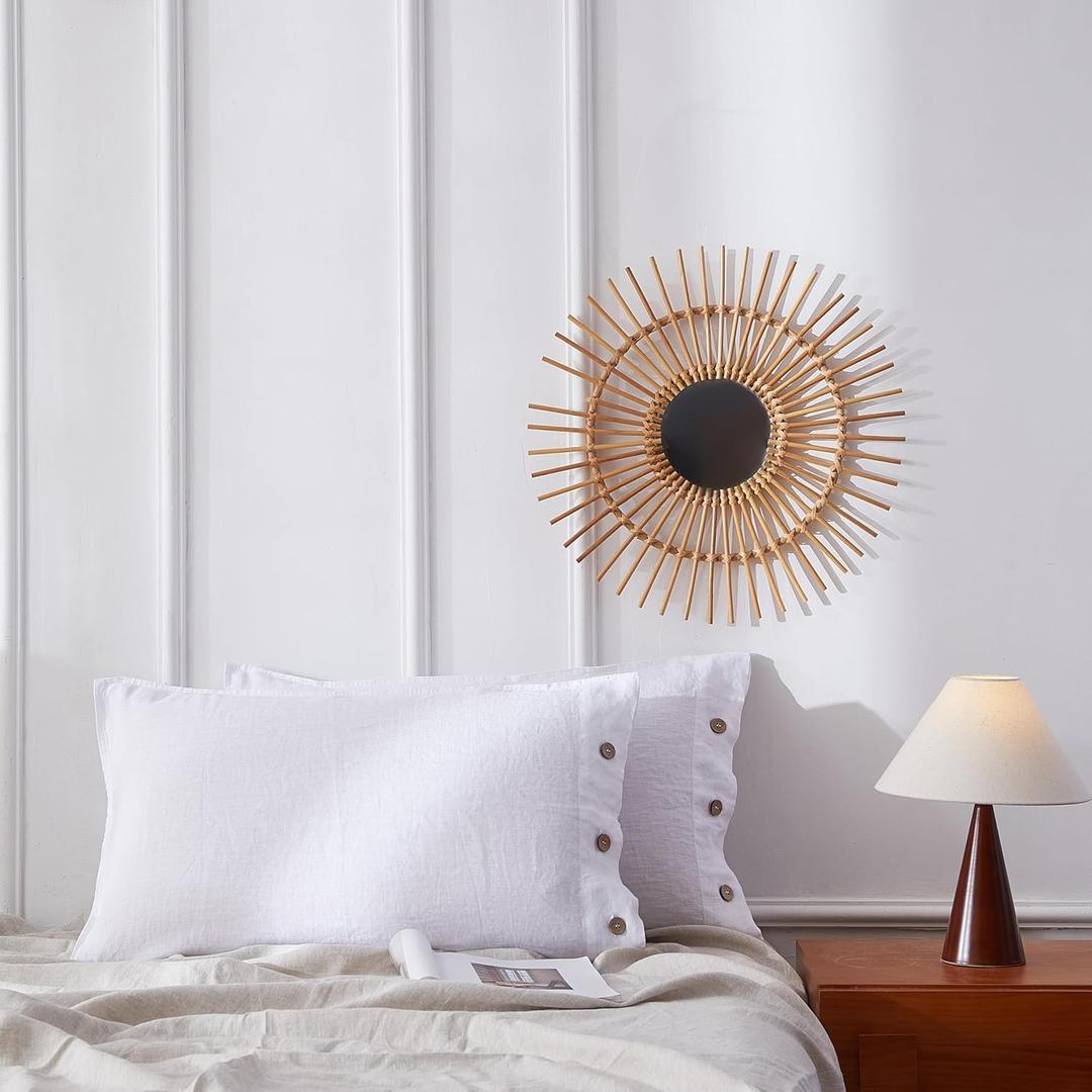 100% French Linen Pillowcases 20x26 Inches Standard Pillow Shams Pack of 2 with Coconut Buttons Closure, Stone Washed Soft Durable Breathable and Cooling Pillow Covers (White, Standard)