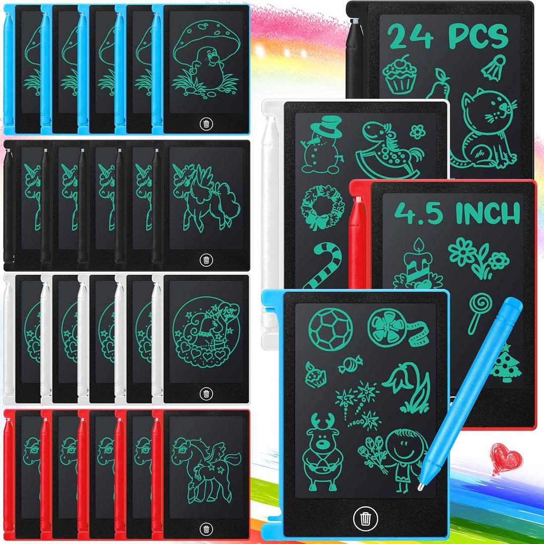 Zhehao 24 Pack LCD Mini Writing Tablet for Kids 4.5 Inch Doodle Board Bulk Erasable Reusable Electronic Drawing Pad Birthday Party Favors Goodie Bag Classroom Gifts(Blue, Black, White, Red)