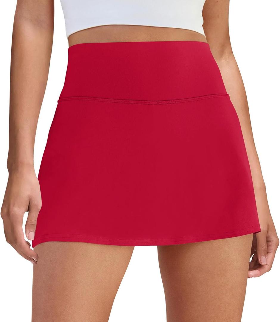 DLOODA Womens Skort Tennis Skirt with Pocket Shorts Mini Golf Skirts High Waisted Athletic Skorts Summer Workout (XX-Large, Red)