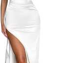 Memoriesea Women's Sexy One Shoulder High Split Cocktail Wedding Party Maxi Dress, L