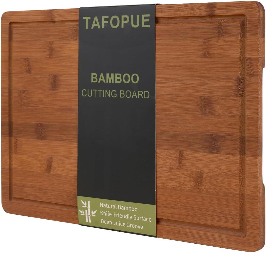 Bamboo Cutting Board, Large Kitchen Chopping Board with Deep Juice Groove & Built-in Handle, Reversible Wooden Charcuterie Board and Serving Tray for Meat, Bread, Fruit, Daily Use, 16110.6''