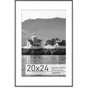 Premium Aluminum Frame with Mat - 20x24 Picture Frame, HD Tempered Glass, Wall Hook Included (Black, Pack of 1) (20''x24''-1P Real Glass)
