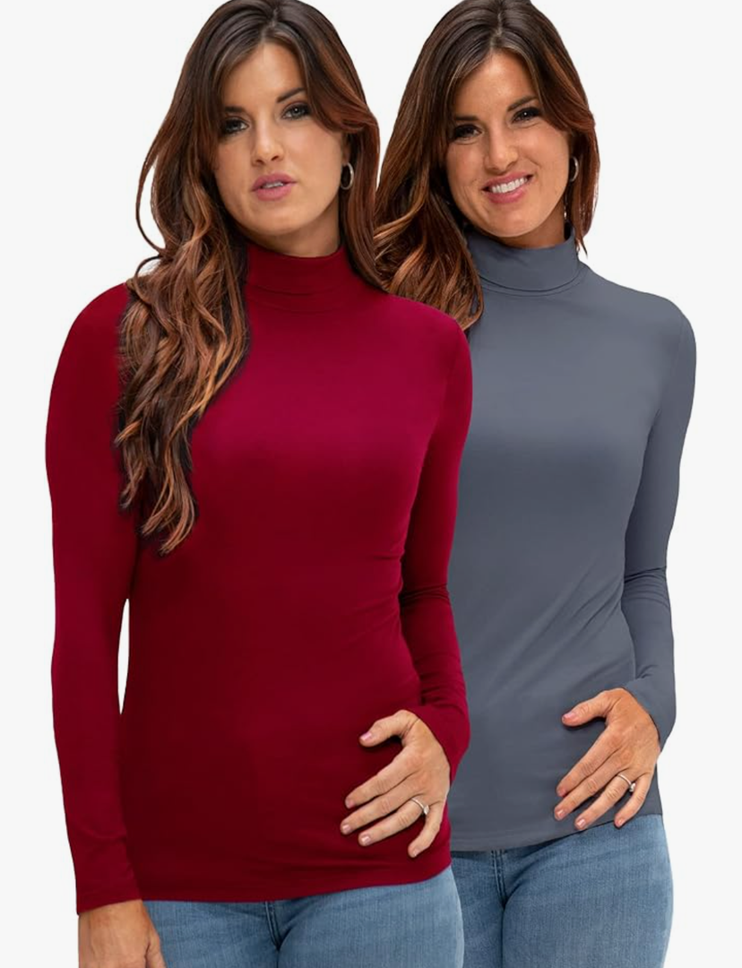 DEVOPS Womens 2 Pack Long Sleeve Mock Turtleneck Stretch Fitted Thermal Underlayer Shirts Size Small