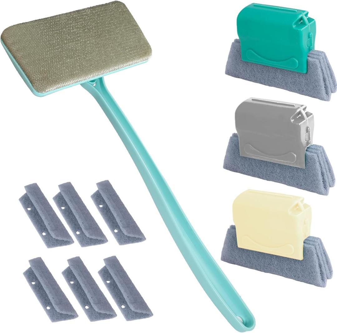Window Screen Cleaner & Track Cleaning Kit  Mesh Screen Cleaning Brush + 3 Groove Brushes & 6 Replacement Cleaning Cloths  14.8 Detachable Long-Reach Handle, Wet & Dry Dual-Use