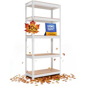 HOMEDANT 5 Tier Laminated White Boltless Metal Shelving Unit Adjustable Garage Storage Utility Rack Heavy Duty Shelves Organization Multipurpose Shelf Warehouse Pantry 28" W x 12.3" D x 59.5" H 1Pack