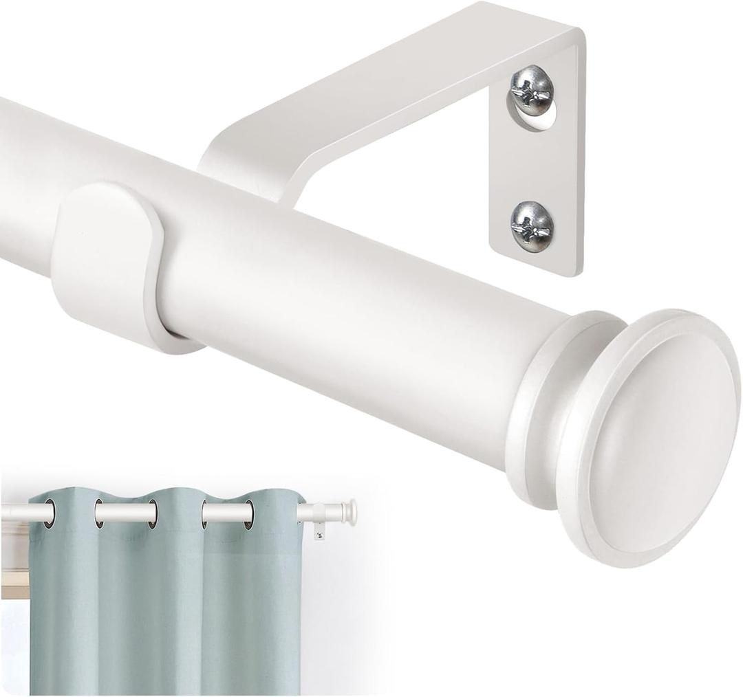TONIAL Curtain Rod 32 to 58 Inch, Telescoping Splicing 3/4 Drapery Rods for Windows Decorative Single Rod with Small Cap End, Warm White