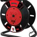 EP Extension Cord Storage Reel with 4-Grounded Outlets, Heavy Duty Open Cord Reel for 12/3 14/3 16/3 Power Cords, Portable Empty Hand Crank Electric Cord Roller Holder, Red