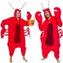 Funziez! Sea Creatures Onesie Lobster, Clown Fish, Hammerhead Shark, Octopus, Squid - Plush Adult Animal Costume Jumpsuit, M