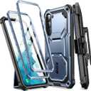 i-Blason Armorbox for Samsung Galaxy S23 Case with Stand & Belt-Clip [Built-in Screen Protector] [2 Front Frames] [Military-Grade Protection] Full-Body Rugged Bumper Case with Kickstand (Blue)