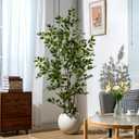 Artificial Ficus Tree Indoor 6ft, Large Potted Faux Tree with Realistic Silk Leaves & Trunk for Home Office, Living Room Corner Decor (Green)