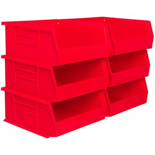 Akro-Mils 30235 AkroBins Plastic Storage Bins, Space-Saving Stackable Bins for Garage, Pantry, Craft Organization, 11" x 11" x 5", Red, 6-Pack