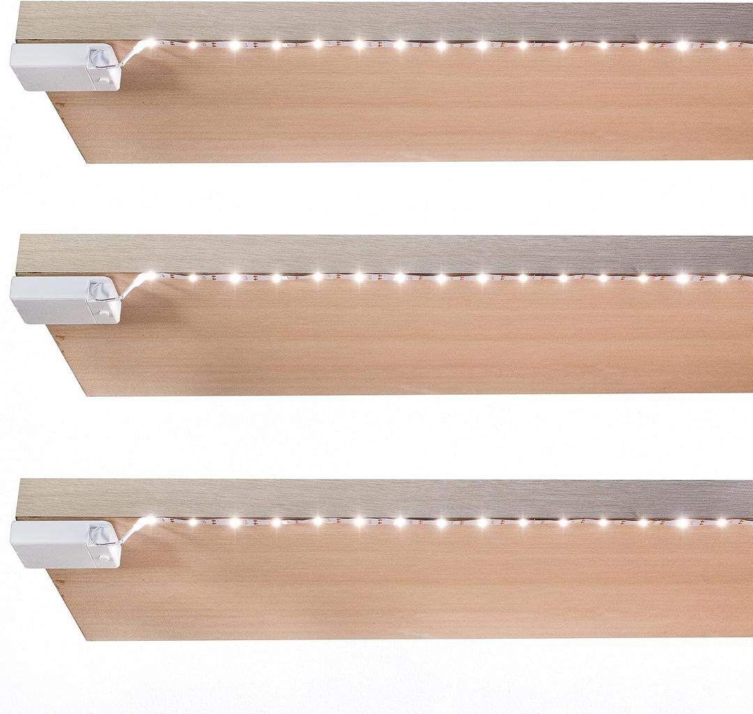 BestLuz Battery Powered LED Strip Lights, Wireless LED Strip Lights 40 inch x 3 Pack for Kitchen Under Cabinet Lighting, Shelves, Under Counter, Closet, Cordless Click Light, Neutral White 4000K