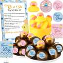 30 Sets Gender Reveal Games Team Boy or Girl Party Favors Include He or She Wooden Sign Gender Reveal Rubber Duck Plastic Yellow Golden Eggs Sticker Card for Baby Shower Decorations(Pink)