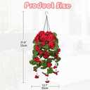 Briful Artificial Hanging Basket for Outdoor, Red Geraniums Fake Hanging Flowers Realistic Silk Flowers & Greenery Faux Hanging Baskets for Indoor Patio Balcony Ceiling