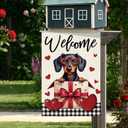 DLZDN Welcome Valentines Day Dachshund Dog Love Heart Garden Flag 1218 Inch Double Side Vertical Burlap Farmhouse Yard Sign Holiday Outdoor Decoration