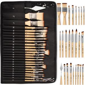 Nicpro 26pcs Paint Brush Set, Professional Paintbrushes with Palette Knife and Cloth Roll, Artist Paint Brushes for Acrylic Painting, Oil, Watercolor & Gouache, Adults Art Painting Tools Supplies (Burlywood)
