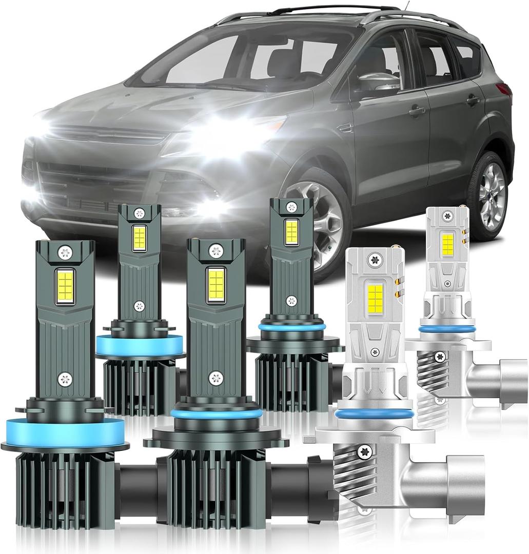 Compatible with Ford Escape S SE SEL 2013-2016 Fog Bulbs, High&Low Beam Fog Light Bulbs Combo, 800% Super Bright 6000K Cool White, Plug and Play, Pack of 6