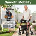 Walkers for Seniors Taller 5.3~7ft, Lightweight Foldable Rollator Walker, Built in Cable, Reinforced Aluminum Frame, 8" Big Rubber Wheels for All Terrain, 350lb Weight Capacity, Burgundy