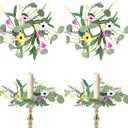 4 PCS Spring Flowers Taper Candle Rings Wreaths 1.38" Mini Spring Summer Floral Taper Candle Holder Wreaths Colorful Artificial Wildflowers Table Centerpieces Wreath for Church Home Wedding Decor