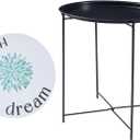 Foldable Side Table with Table Mat18.6,Plant Round Portable End Table,Metal Snack Table,Tray Desk for Indoor Outdoor,Patio, Living Room,Bedroom,Sturdy & Moisture Resistant (Black)