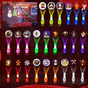 Christmas Advent Calendar with 24 pcs Different Xmas Themed LED Novelty Finger Lights Gifts for Christmas Countdown Calendar Party Favors Toys Stocking Stuffers for Kids Boys Girls Toddlers