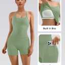 SUUKSESS Women 2 Piece Workout Sets High Waisted Biker Shorts with Pockets Built in bra Racerback Tank Tops (Green, XS)