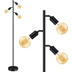 BoostArea Floor Lamp, Industrial Floor Lamp, Modern Tree Standing Lamp with Adjustable 3 Light, E26 Socket, Foot Switch, Minimalist Metal Stand Up Lamp Pole Lamps for Living Room, Bedroom (No Bulbs)