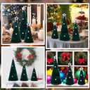 Leitee 3 Pcs Christmas Green Velvet Trees, Cone Table Decorations Modern Christmas Tabletop Centerpieces Trees Winter Decor Tree Tiered Tray with Pearls and Stars for Entryway Mantle Home Farmhouse