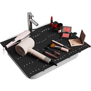 Bathroom Sink Cover for Counter Space, Sink Mat Foldable Sink Cover, Silicone Makeup Organizer Mat Space Saver, Small Bathroom & Rv Camper Travel Must Haves Accessories, Black, 19.6"L x 15.35"W x 0.01"H