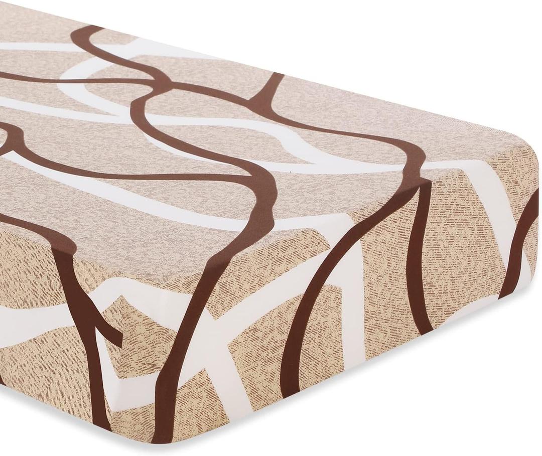 SearchI Printed Sofa Couch Cushion Covers Replacement Couch Seat Covers Stretch Patterned Sofa Seat Slipcovers Washable Furniture Protectors Sofa Slipcover Soft with Elastic Bottom(Medium-2 Seat) (Khaki)
