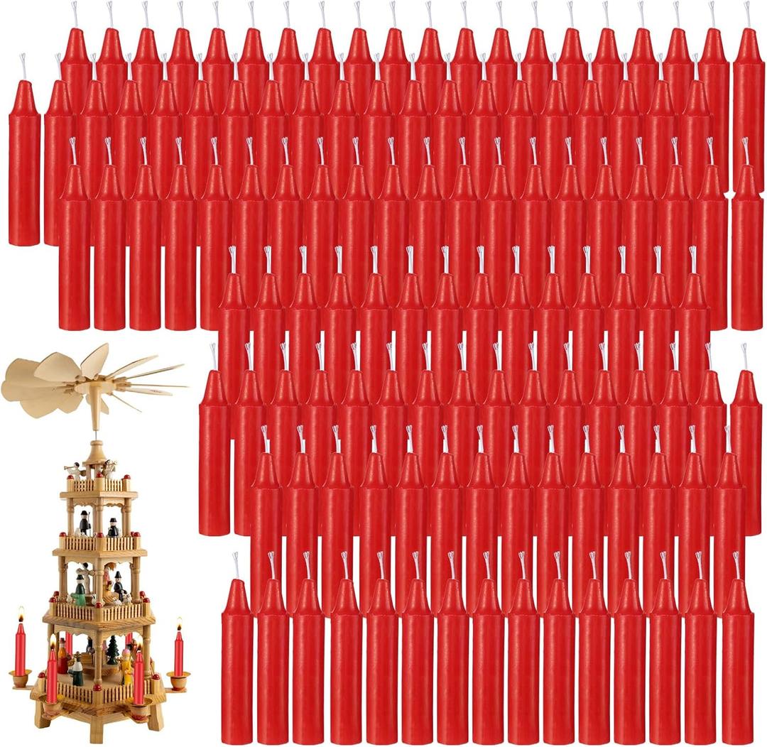 Nuanchu 200 Pcs Christmas Pyramids Candles 2.91 x 0.55 Inches Traditional Christmas Wax Candles for Carousel Xmas Tree Cake Holiday Seasonal Celebration Decoration 1.5 Hour Burn Time