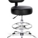 SUPERJARE Drafting Chair with Back, Adjustable Foot Rest Rolling Stool, Multi-Purpose Office Desk Chair, Thick Seat Cushion for Home Bar Kitchen Shop - Black