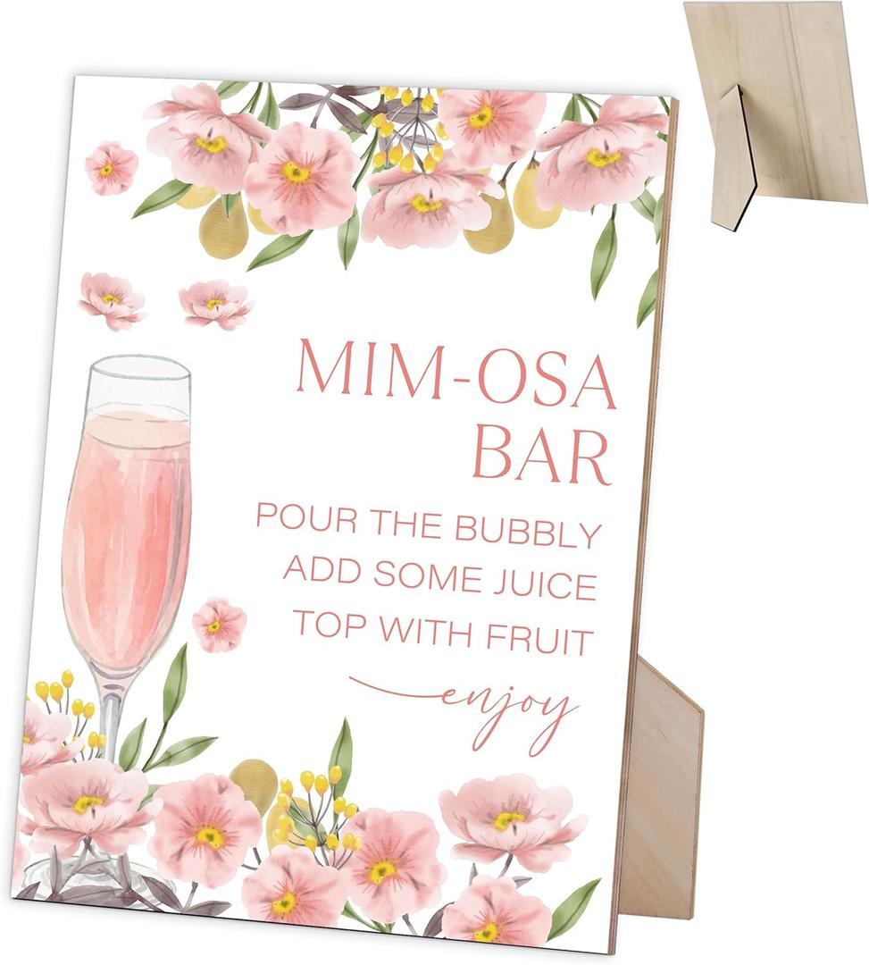 2 x Blush Pink Floral Mimosa Bar Sign,for Wedding Reception & Event Party,Table Centerpieces for Party Event,Bridal Shower Decorations,Mimosa Bar Decor,Wedding Party Sign,Wood Signage With Stand,2