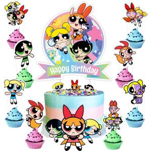 25Pcs Power Girls Cake Decorations with 24pcs Cupcake Toppers, 1pcs Cake Topper for Girls Birthday Party Supplies