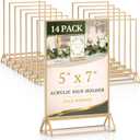 Daofary Acrylic Sign Holder 5x7, 14 Pack Double Sided Clear Gold Frame Tabletop Display, Menu Flyer Table Number Holder for Wedding Reception and Restaurant Tables