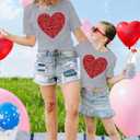 Mommy and Me Valentines Shirts Heart Graphic T-Shirt Family Matching Outfits Mom and Girls Valentine Gift Tee Tops (M)
