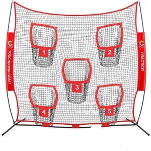 Football Throwing Net, Quarterback Training Equipment w/ 5 Target Pockets, Football Practice Training Target Net to Improve QB Throwing Accuracy, Red (Net Only)