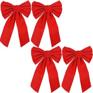 Red Velvet Christmas Bow 9-inch X 16-inch 4 Pack of Holiday Bows