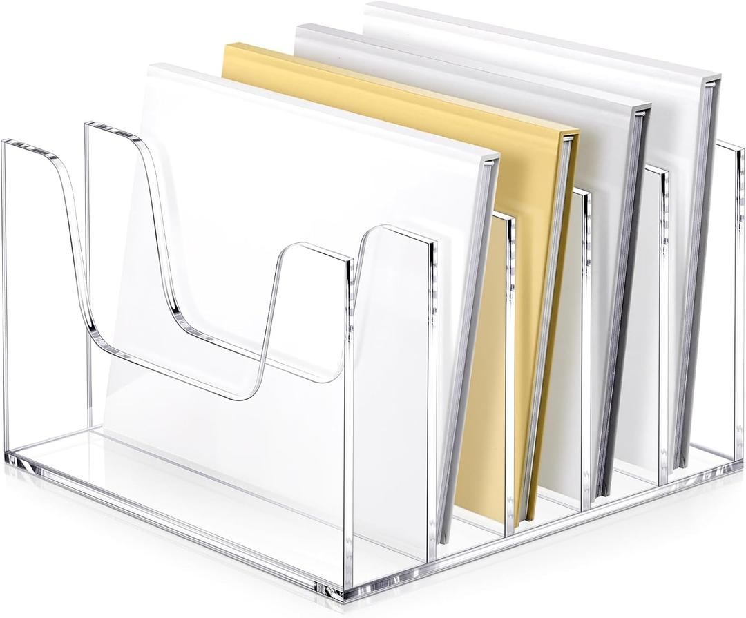 Clear Acrylic Magazine File Holder Workspace 5 Section Bookshelf Upright Book Paper Magazine Notebooks Envelopes Mail Sorter Holder Organizers for Desk Home Office Classroom