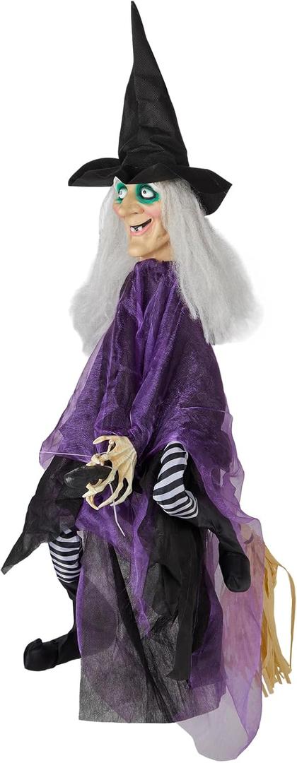 VINGLI Halloween Decor Animatronics Talking Outdoor Decorations with Voice Control Light Up Eyes Kick Legs for Indoor Party Prop and Outdoor Lawn Patio Yard Decor House Garden, 3FT Hanging Witch